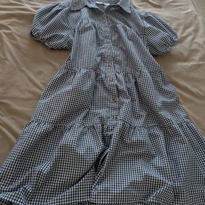 Blue Gingham Puff Sleeve Dress